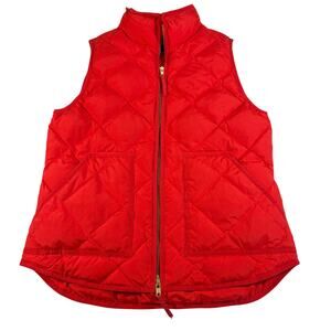 J. Crew womens red orange puffer vest. Gold zip. Size S. fall, winter, ski lodge